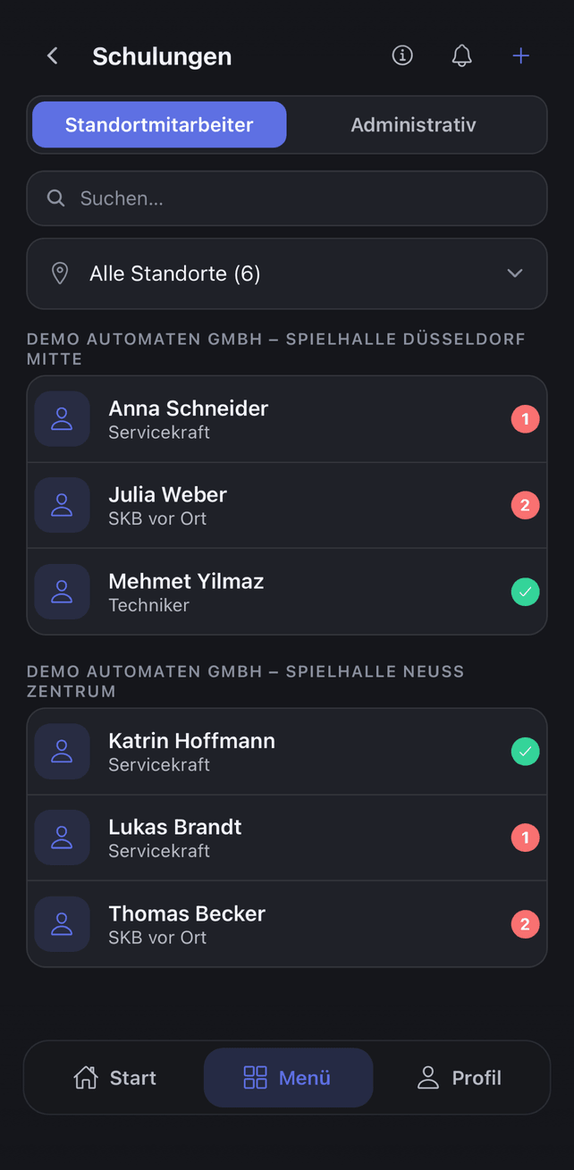 Schulungen in der App