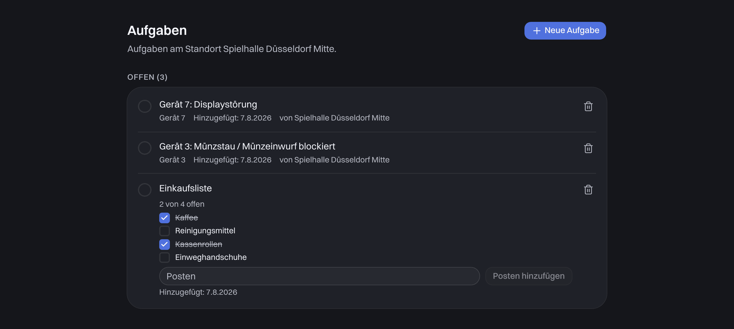 Einkaufsliste am Standort-PC, 2 von 4 offen