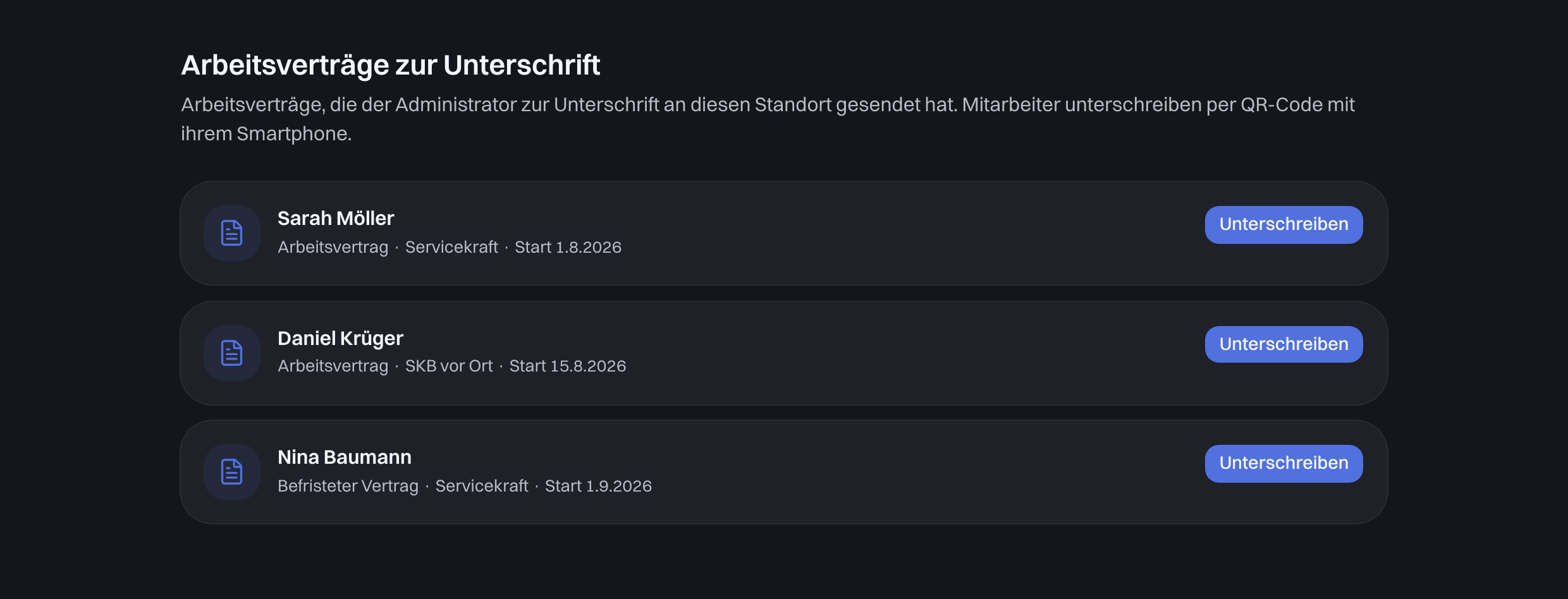 Verträge zur Unterschrift