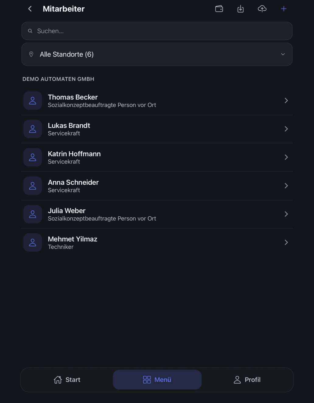 Mitarbeiter in der App auf dem iPad